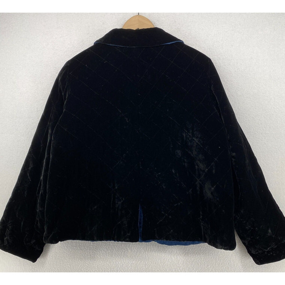 SIMONE CHIN CHIN Jacket M Velvet Silk Quilted Reversible Button Front Black Blue - Picture 3 of 16